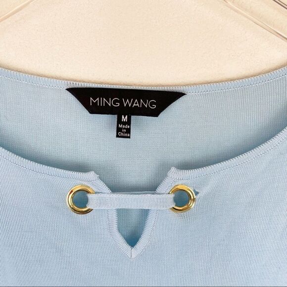 Ming Wang Blue Knit Sleeved Dress Medium - Picture 6 of 9